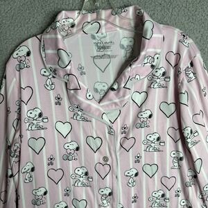 Munki Munki Peanuts Snoopy Pajama Top L‎ Pink Hearts Striped Button Shirt NWT